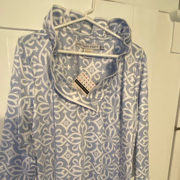 Gretchen Scott Ruffneck dress in lt blue & white Piazza pattern. NWT. XXXL Diva - Picture 1 of 3